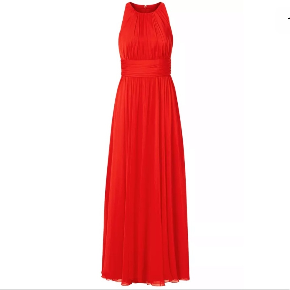 Badgley Mischka Red Gown Crinkle Empire Waist 8
